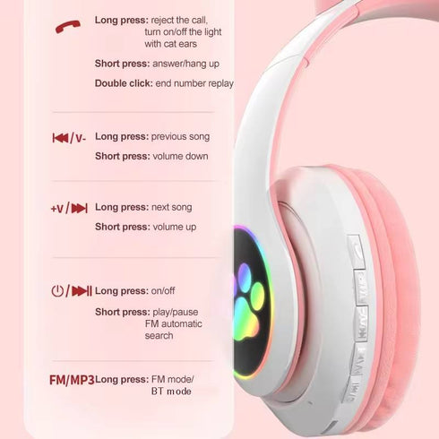 Wireless Cat Ear Headphones With Mic Bluetooth